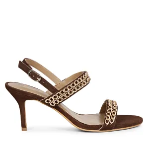 Valeria Gold Chain Brown Suede Leather Stilettos