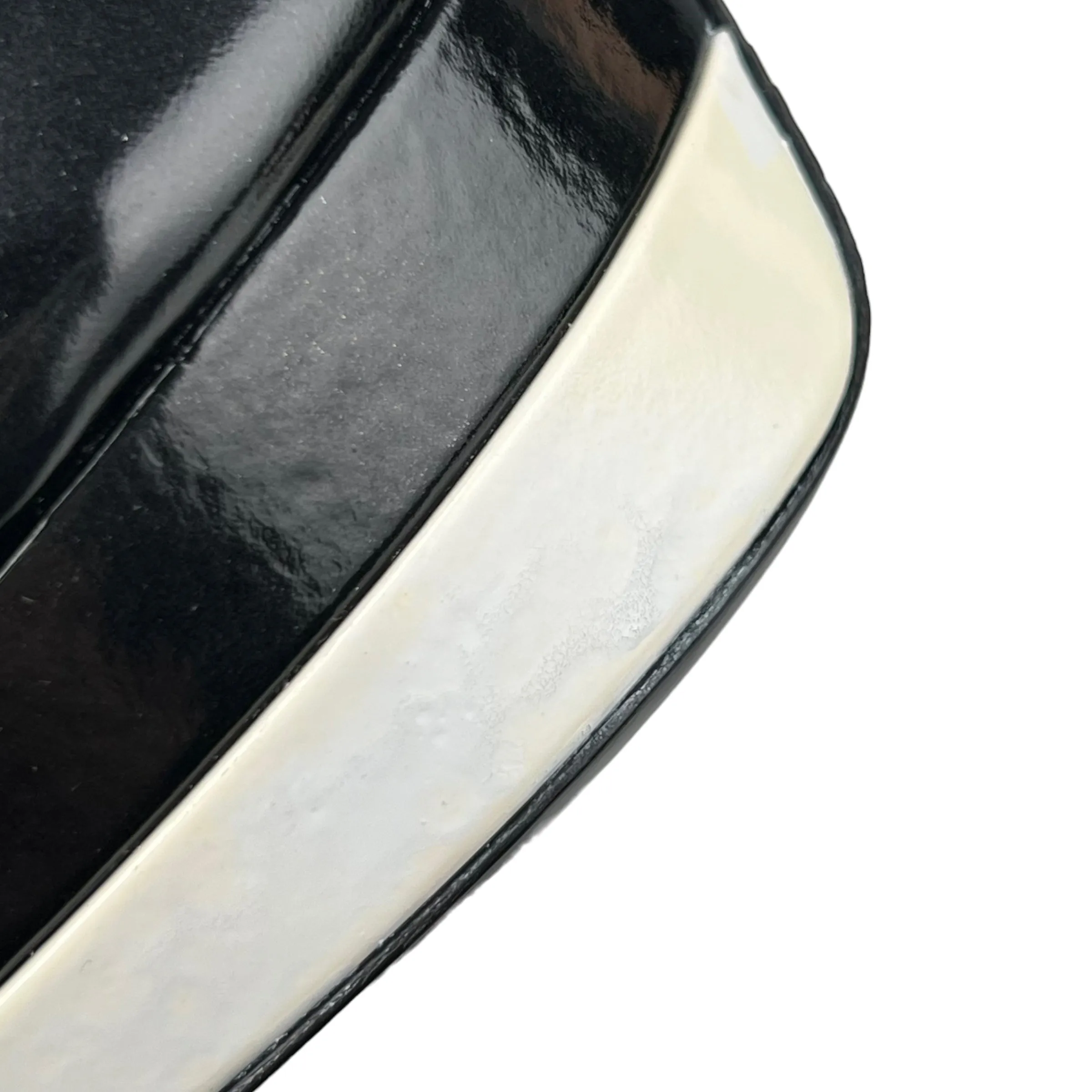 Versace Black and White Patent Leather Double Platform Peep Toe Heels