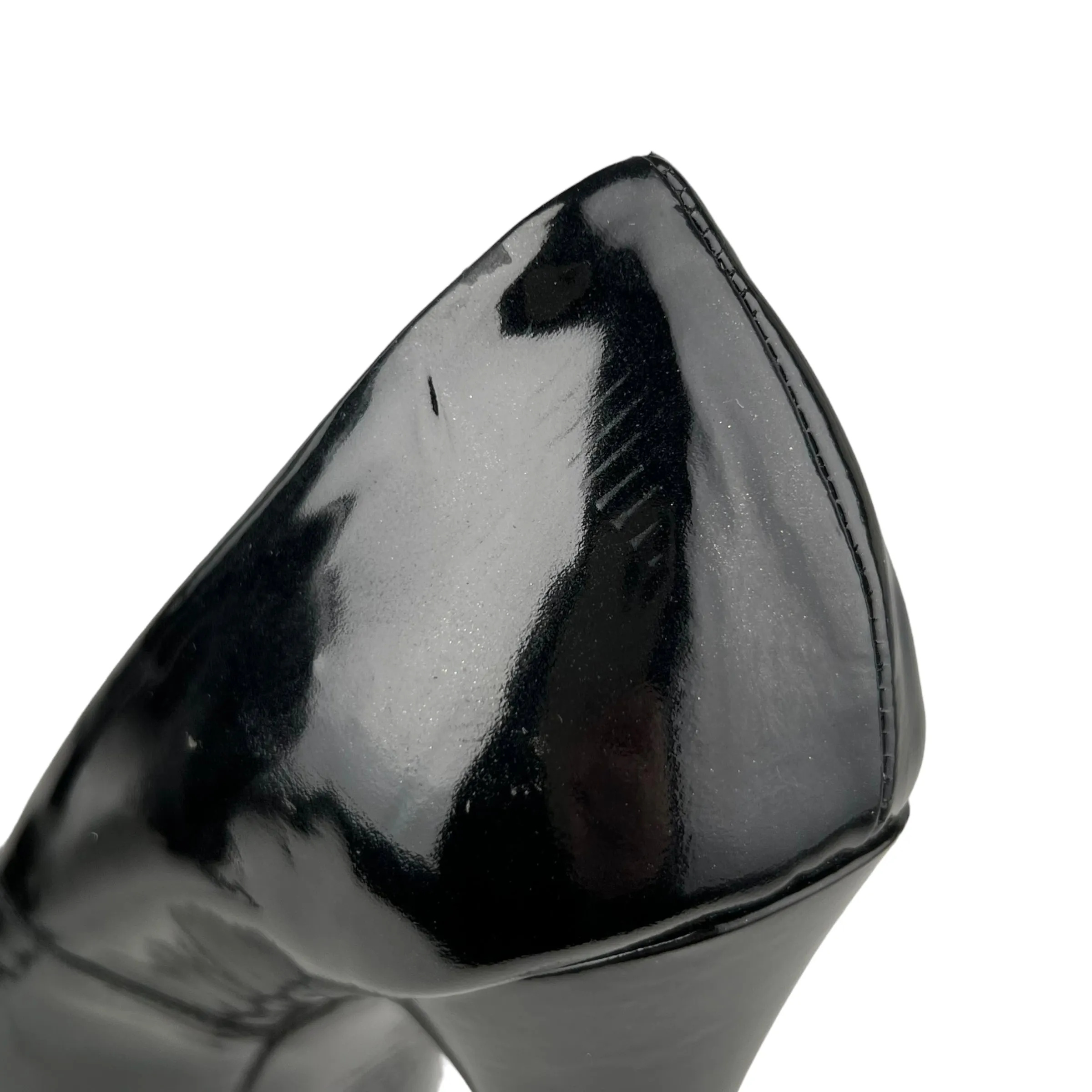 Versace Black and White Patent Leather Double Platform Peep Toe Heels