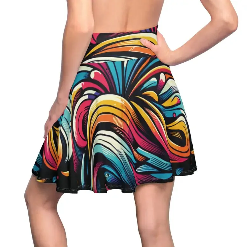 Vibrant Brushstrokes Womens Skater Skirt