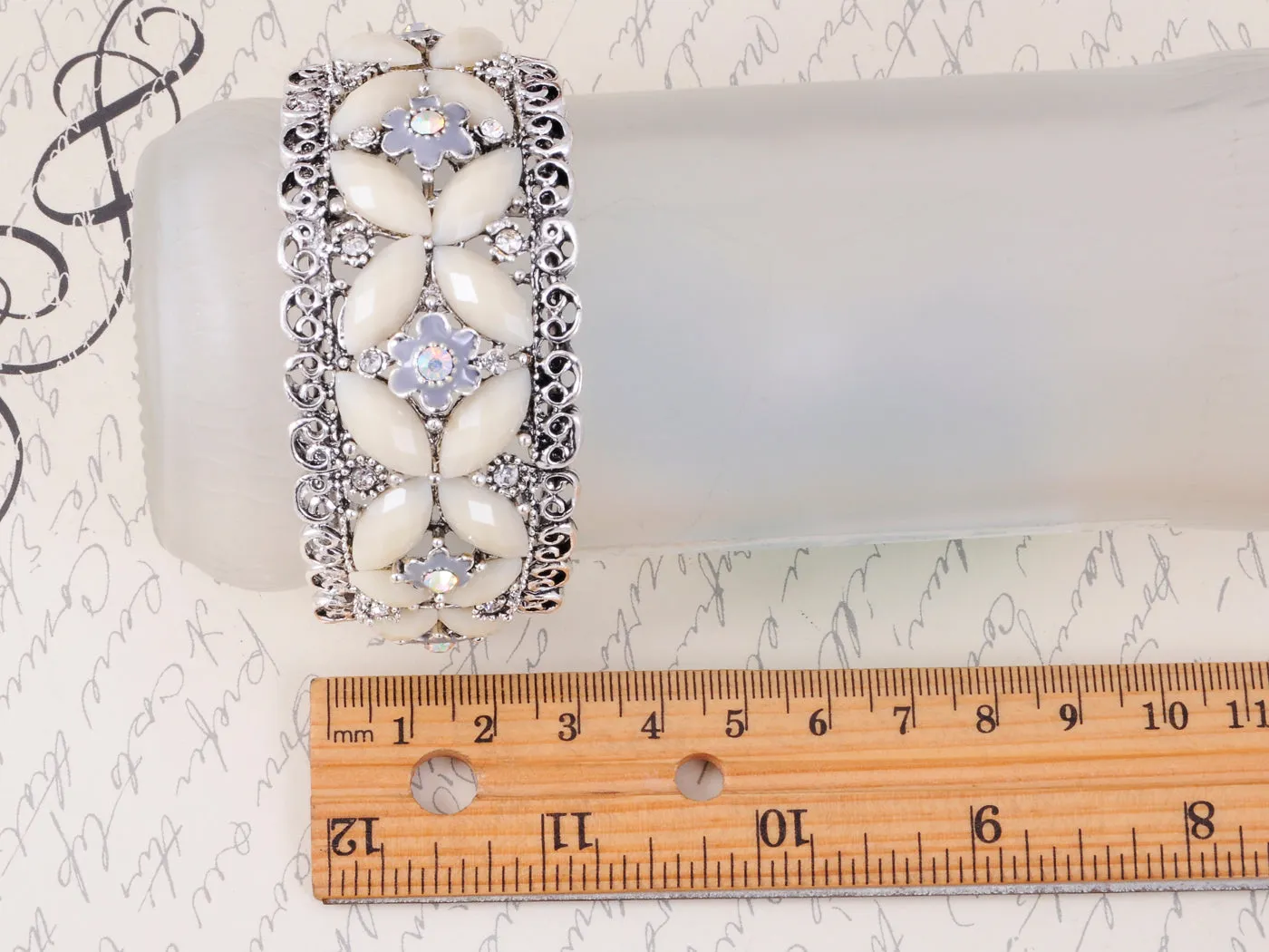Vintage Ish Cream Bead Bead Flower Bracelet Bangle Cuff