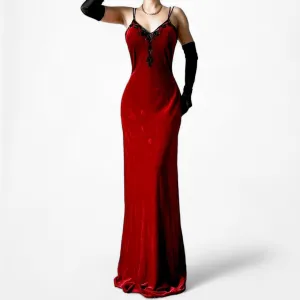 Vintage Red Velvet Black Beaded Floral Knit Bodycon Cocktail Formal Dress Size M/L
