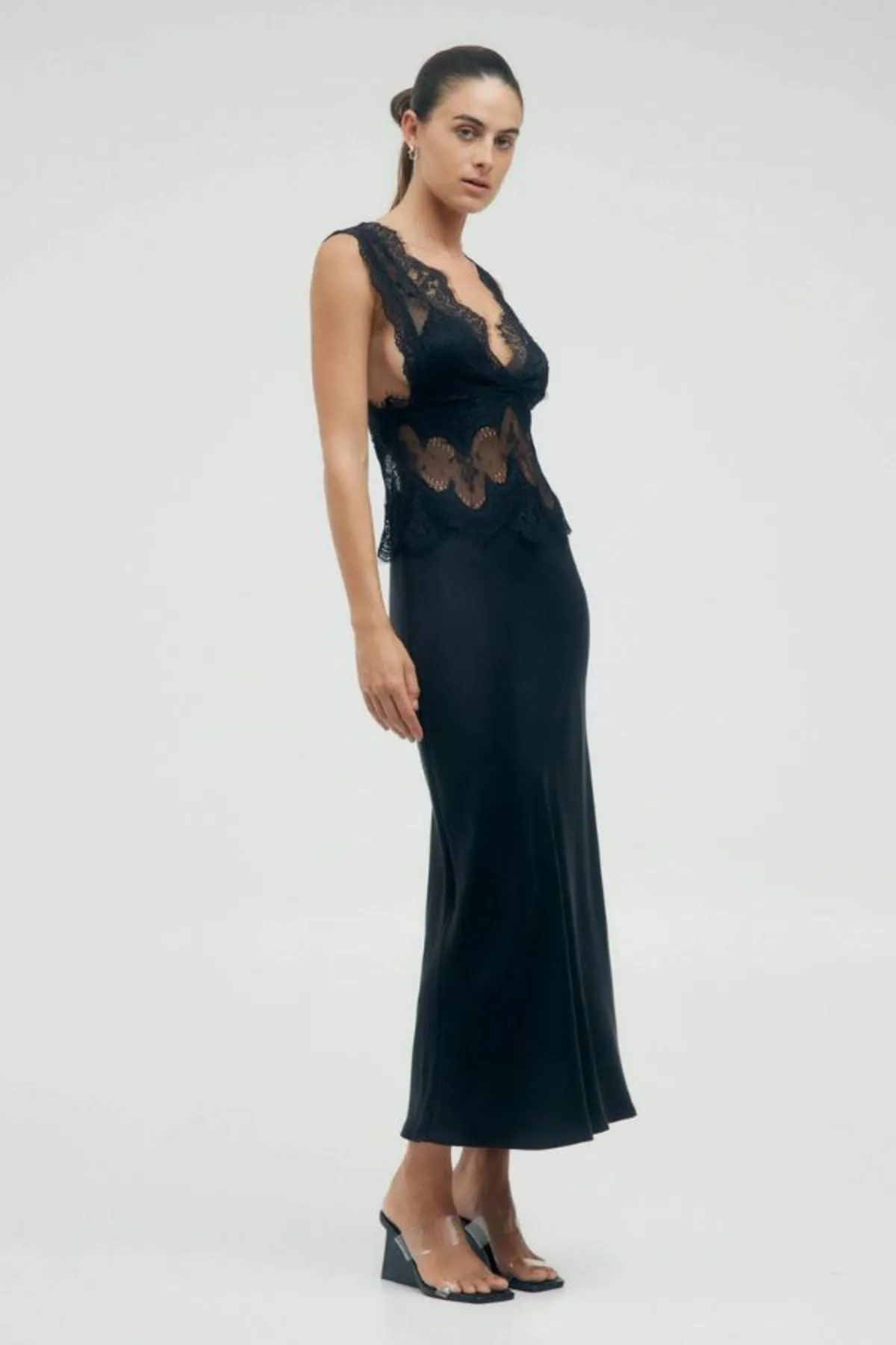 Visions Lace Deep V Maxi Dress
