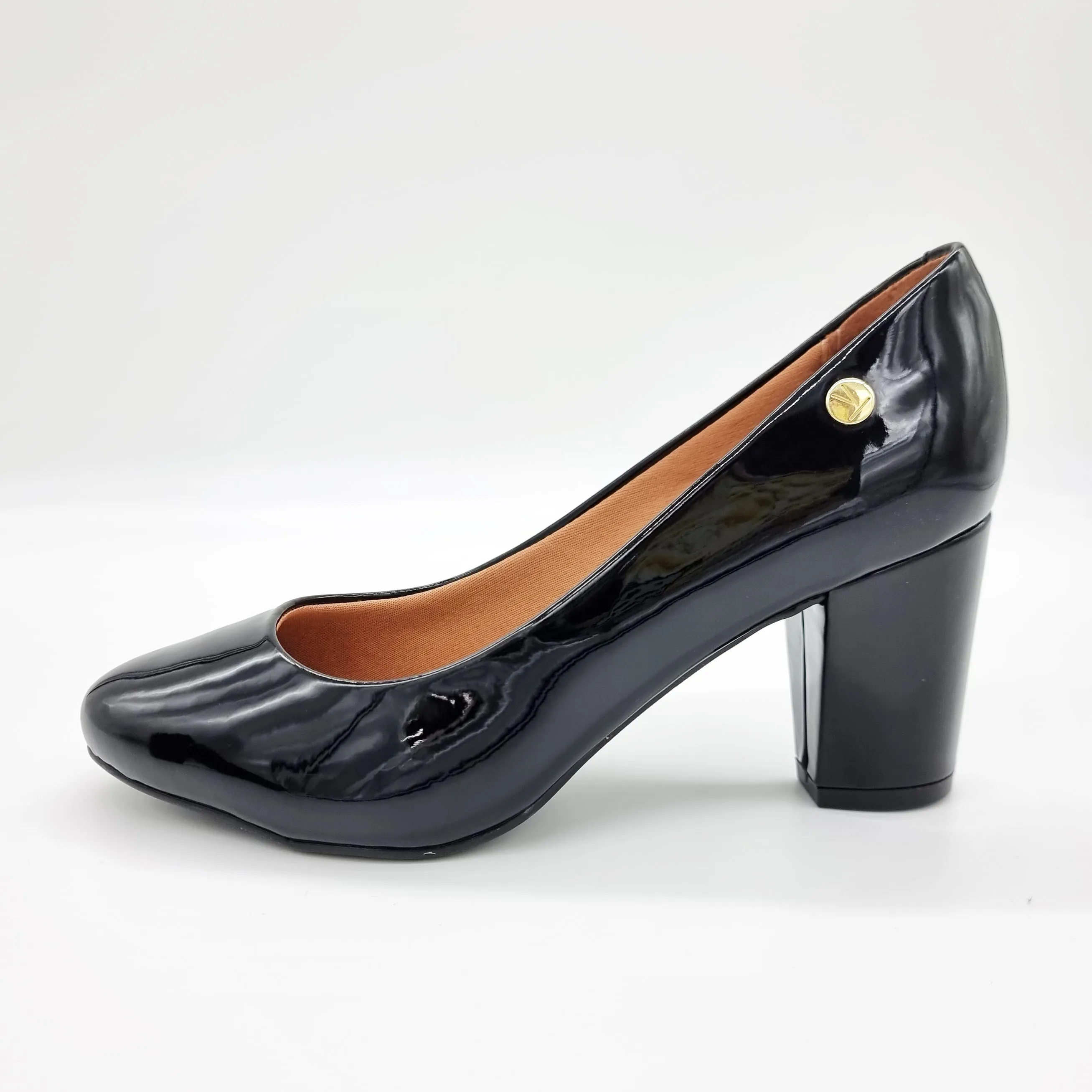 Vizzano 1259-200 Block Heel Round Toe Pump in Black Patent