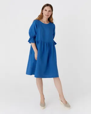 Voluminous linen dress NERJA in Cobalt blue