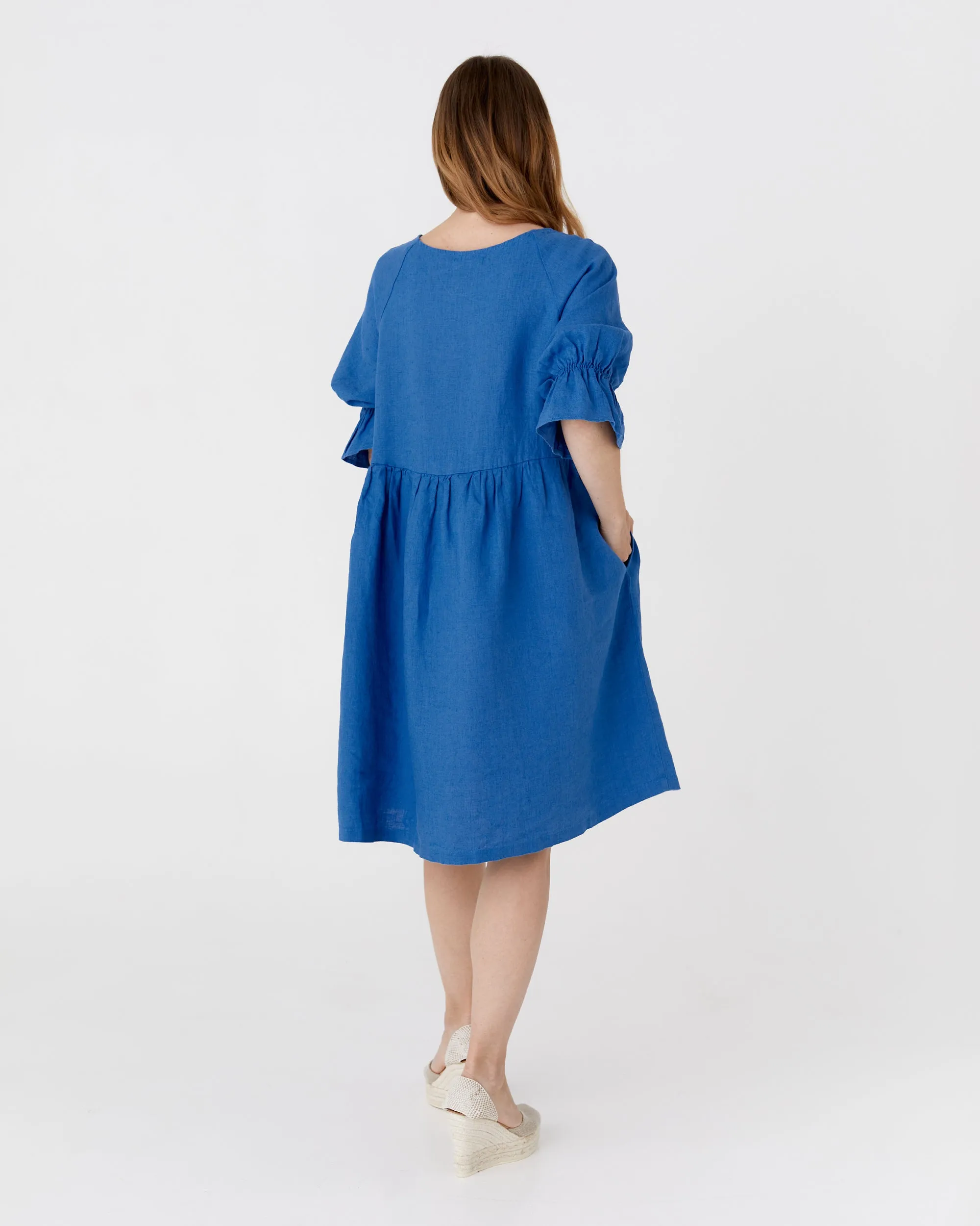 Voluminous linen dress NERJA in Cobalt blue