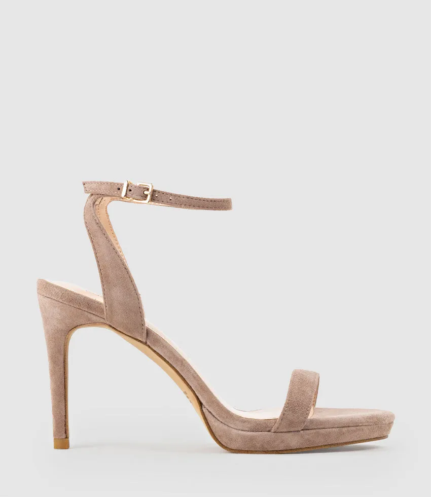 WHISPER90 Single Strap Platform Sandal in Nude Suede