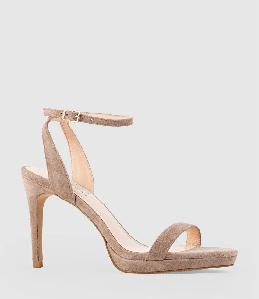 WHISPER90 Single Strap Platform Sandal in Nude Suede