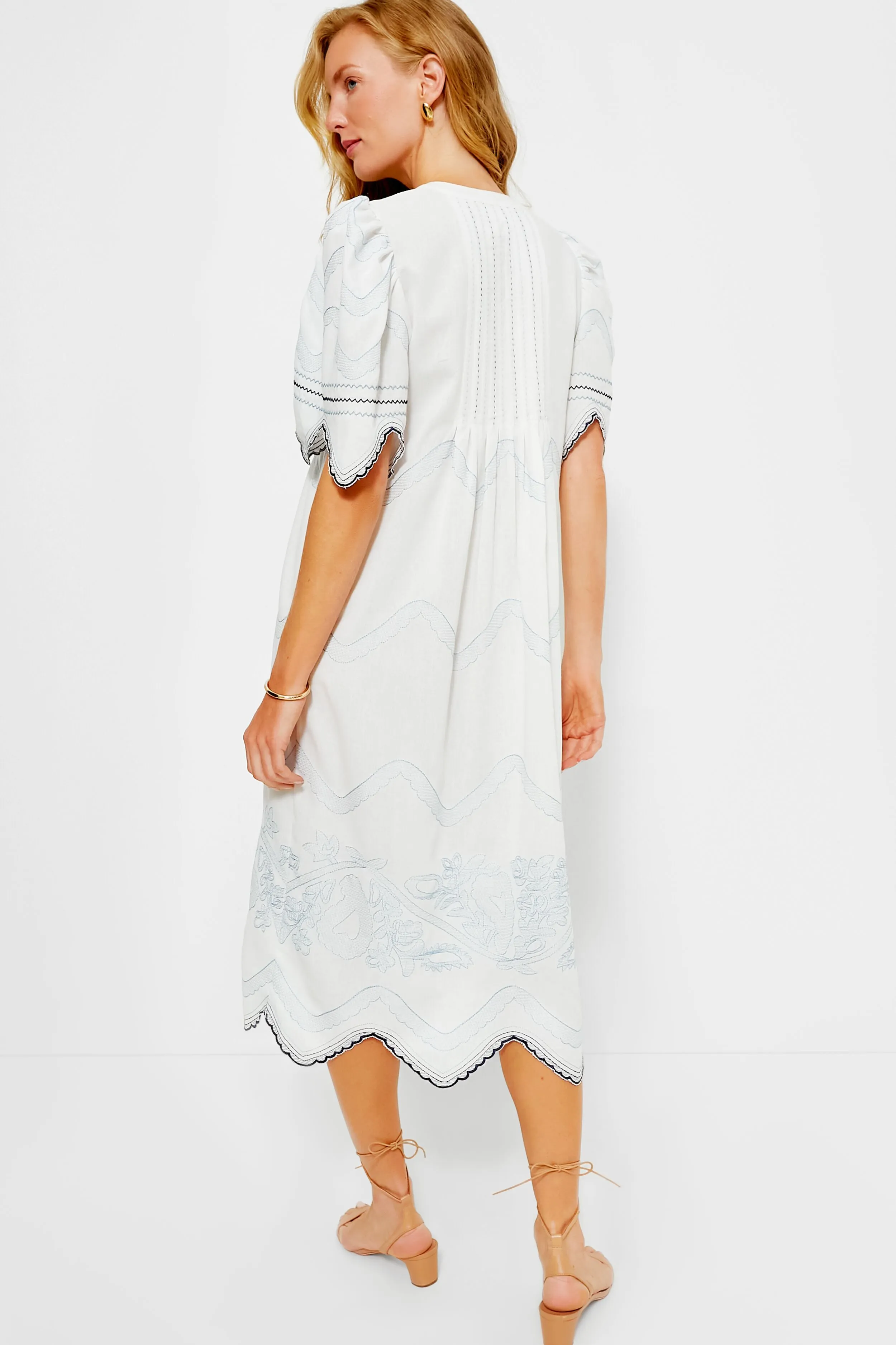 White Embroidered Weston Midi Dress