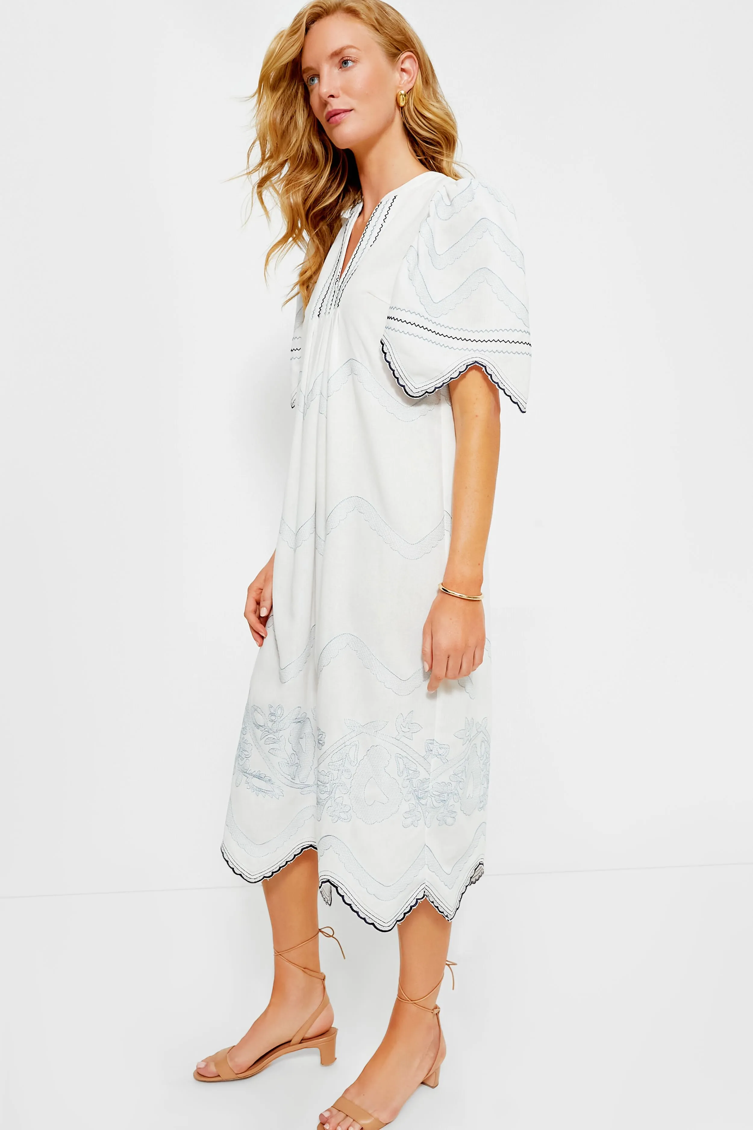 White Embroidered Weston Midi Dress