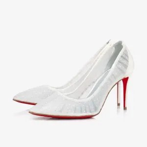White Mesh and Sequined Tulle Pumps