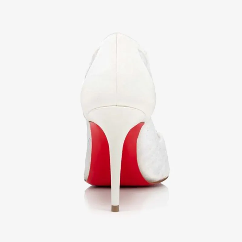 White Mesh and Sequined Tulle Pumps