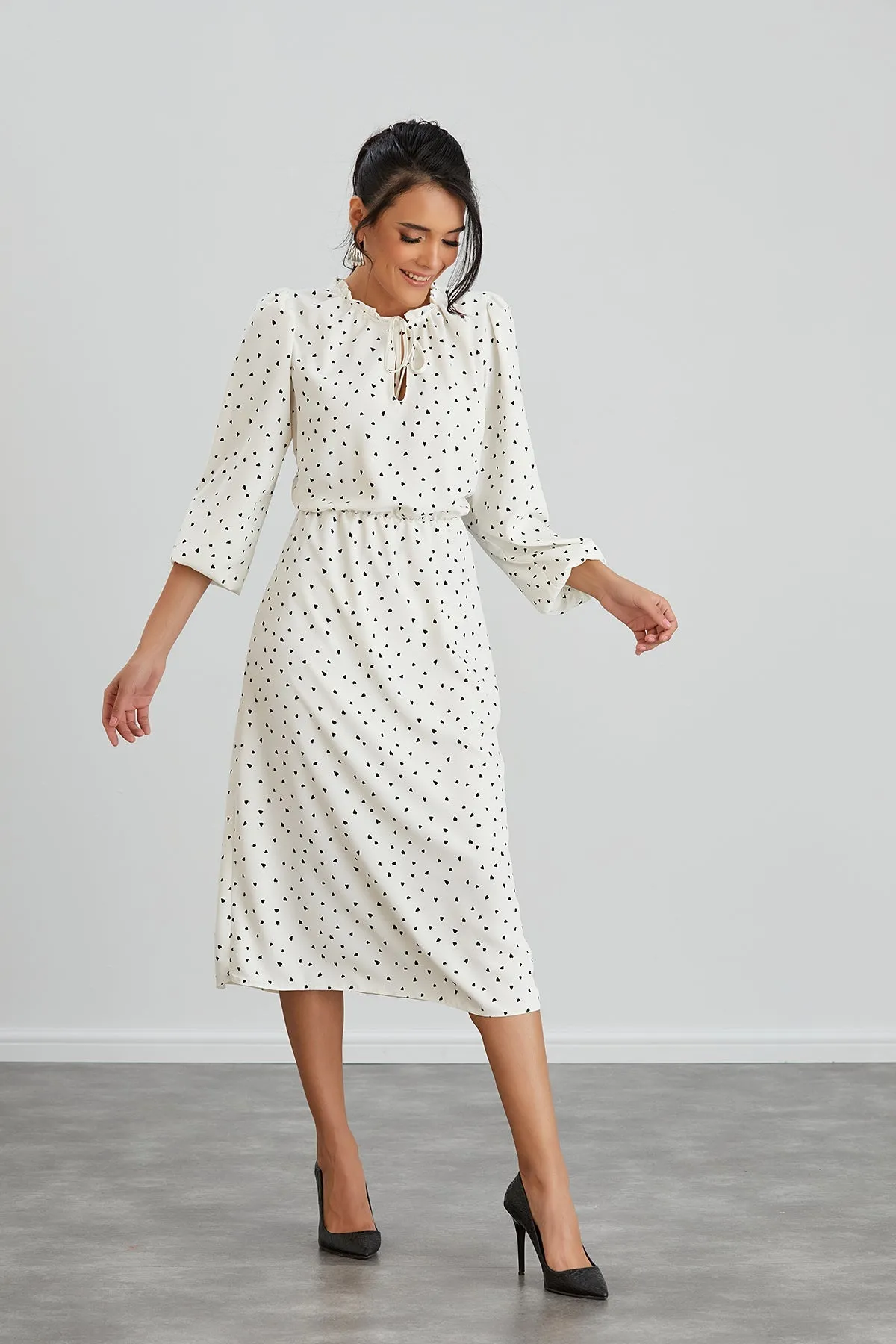 White Polka Dot Shirt Midi Dress