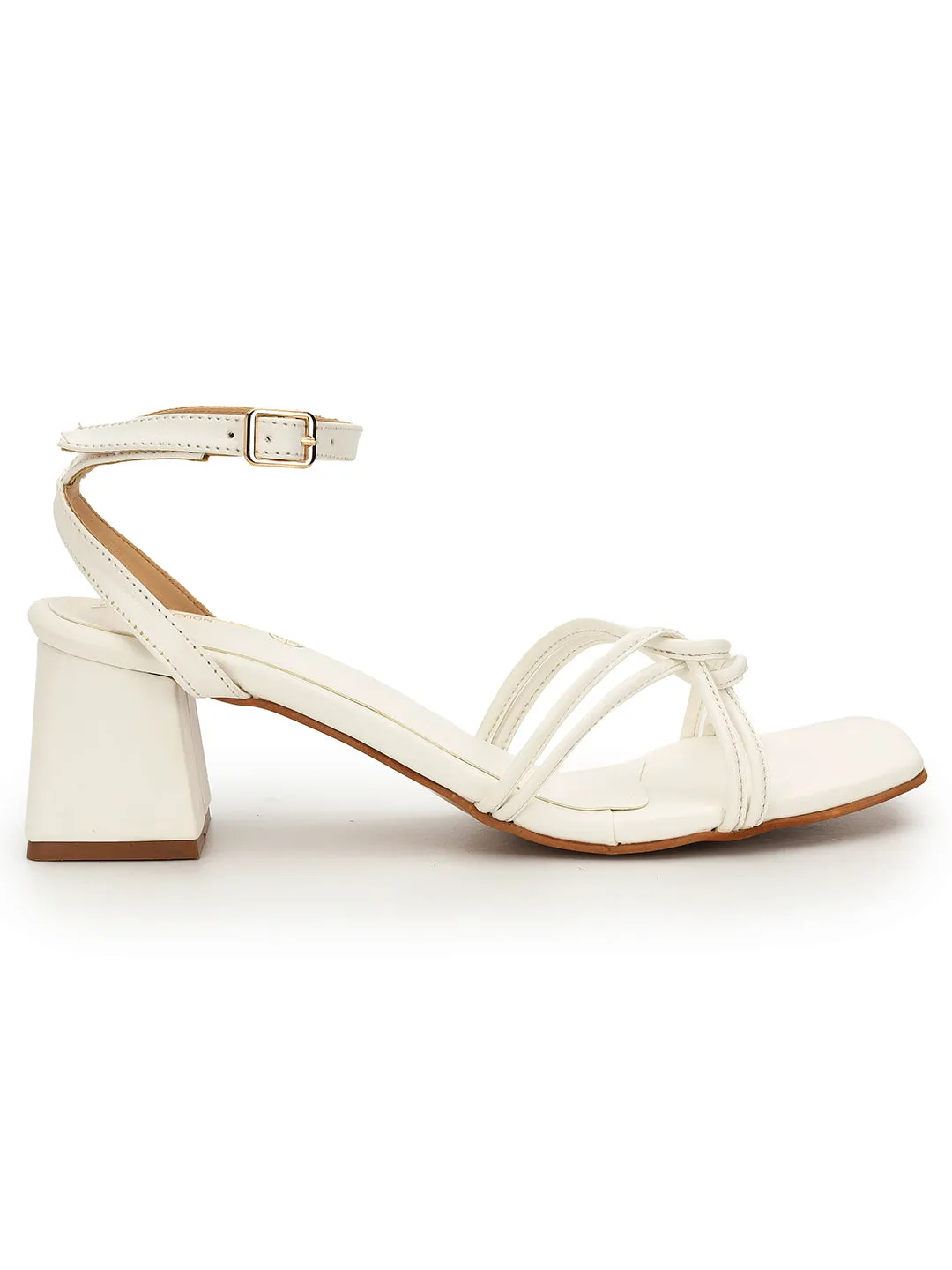 White PU Stylish Buckle Block Sandals (TC-NK-002-WHT)