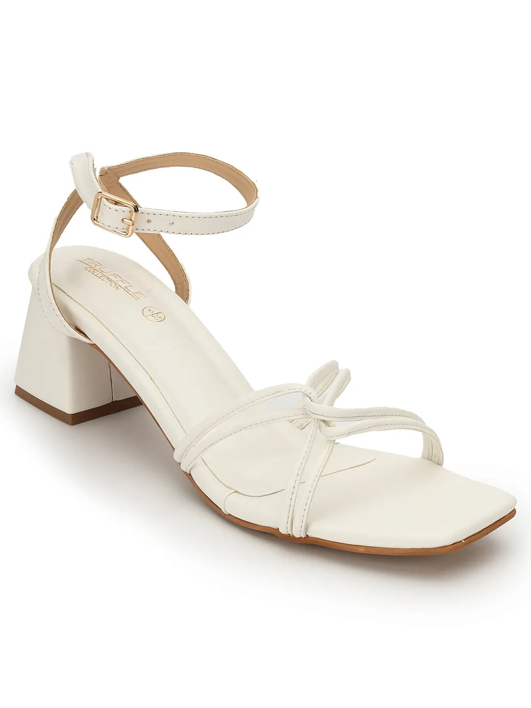 White PU Stylish Buckle Block Sandals (TC-NK-002-WHT)