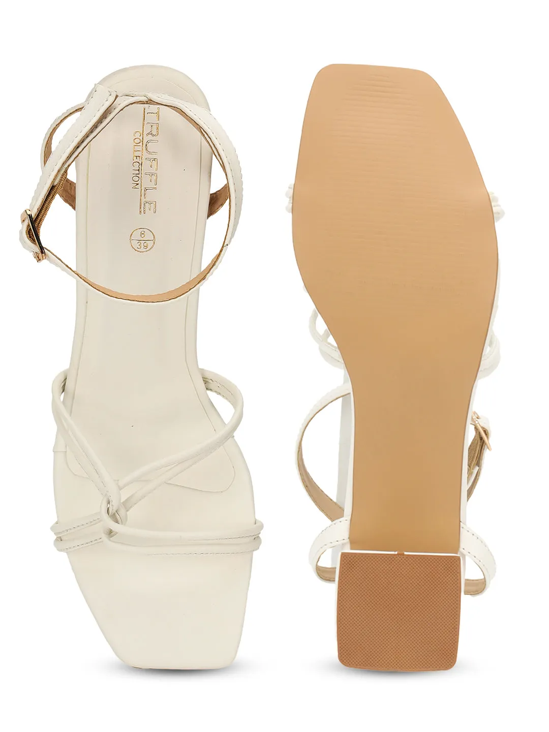 White PU Stylish Buckle Block Sandals (TC-NK-002-WHT)