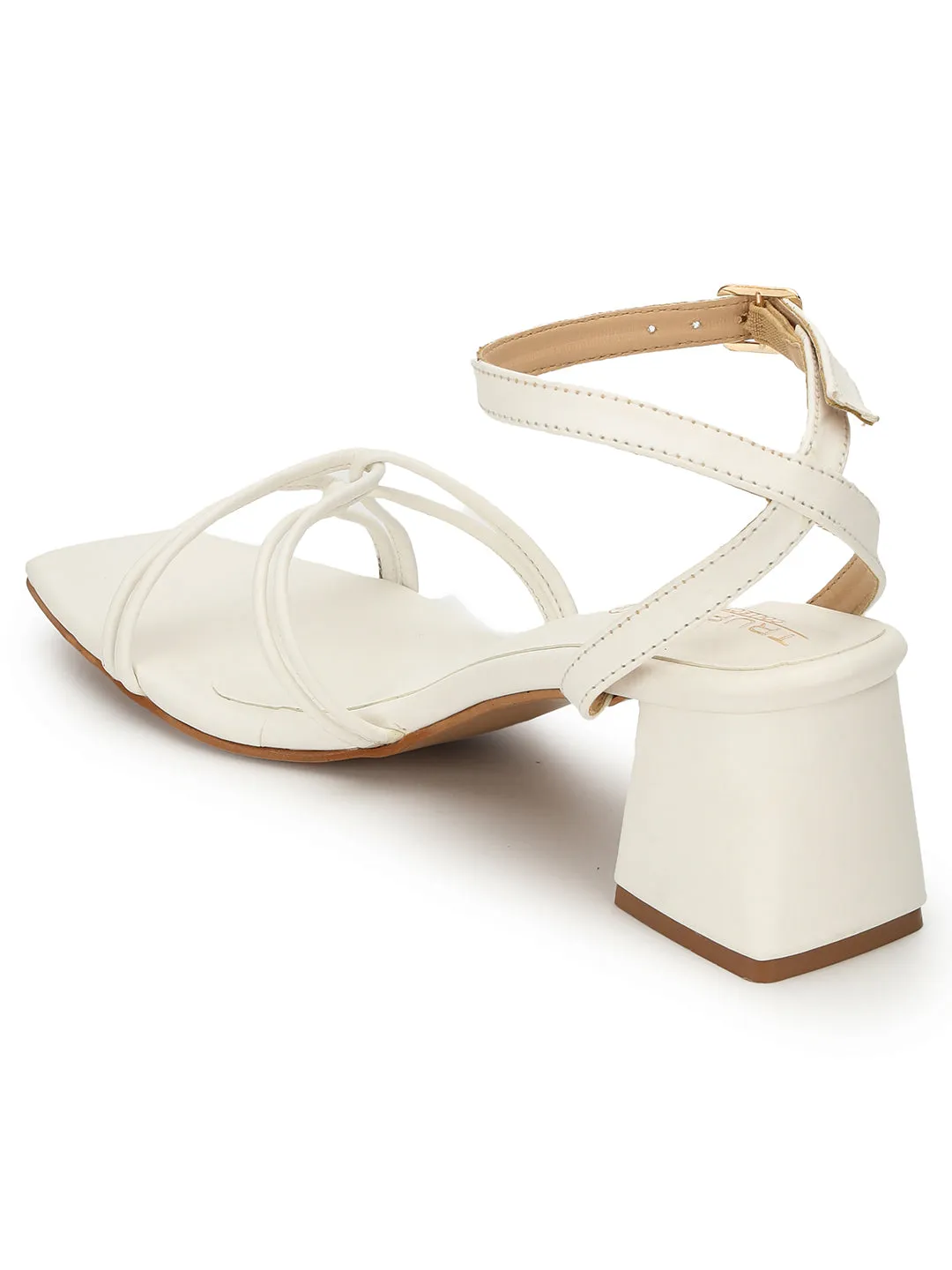 White PU Stylish Buckle Block Sandals (TC-NK-002-WHT)