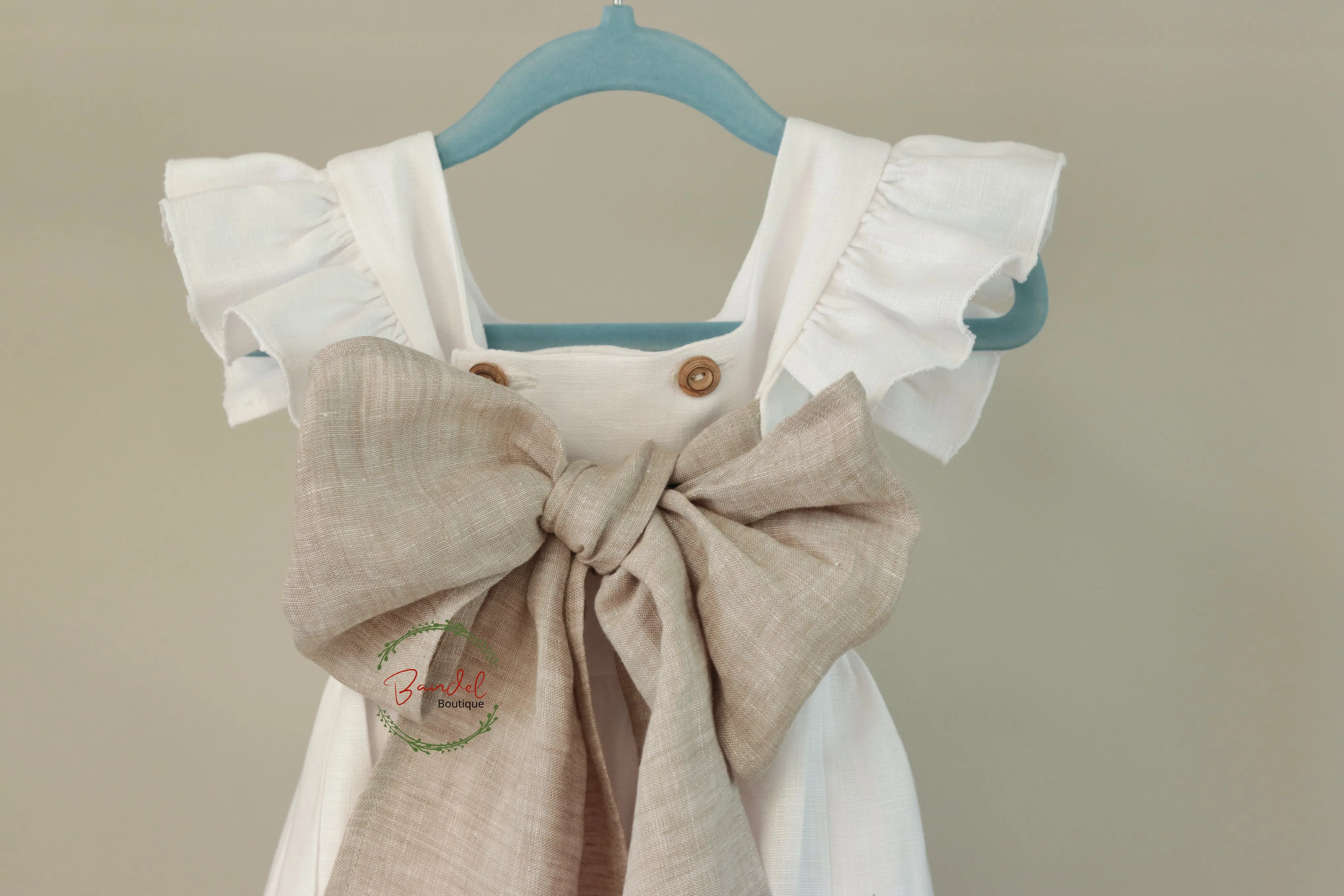 White Sash Bow Flutter Sleeves Dress