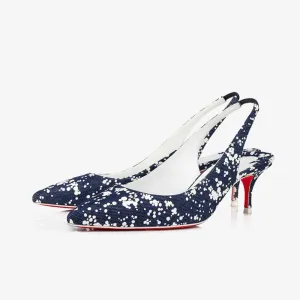 White Speckled Blue Denim Pump