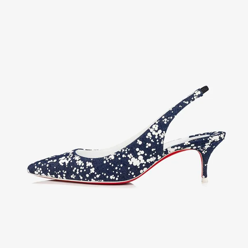 White Speckled Blue Denim Pump