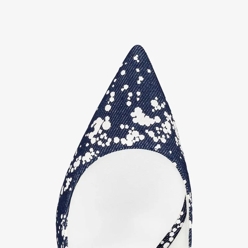 White Speckled Blue Denim Pump