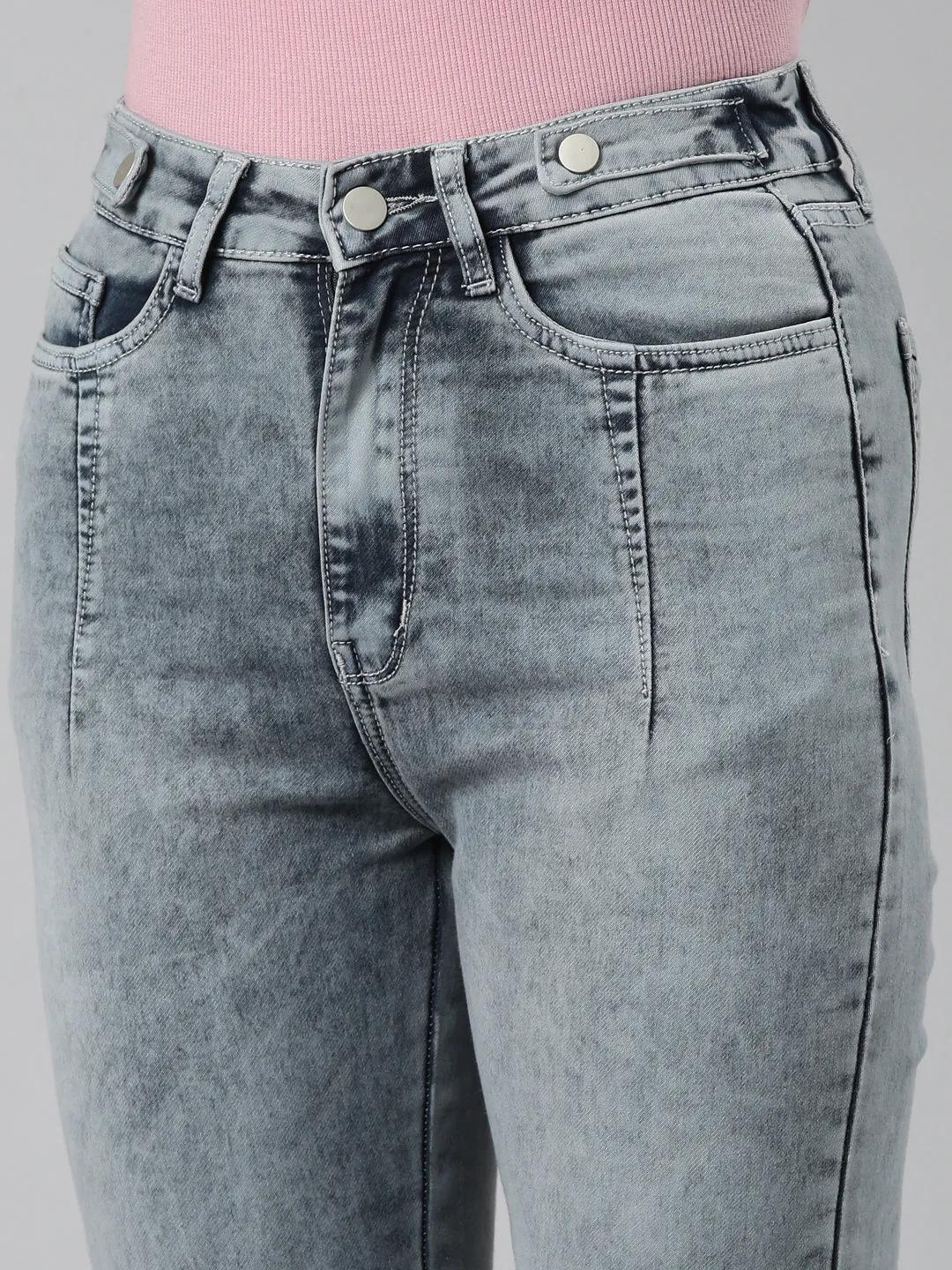 Women Grey Solid Slim Fit Denim Jeans