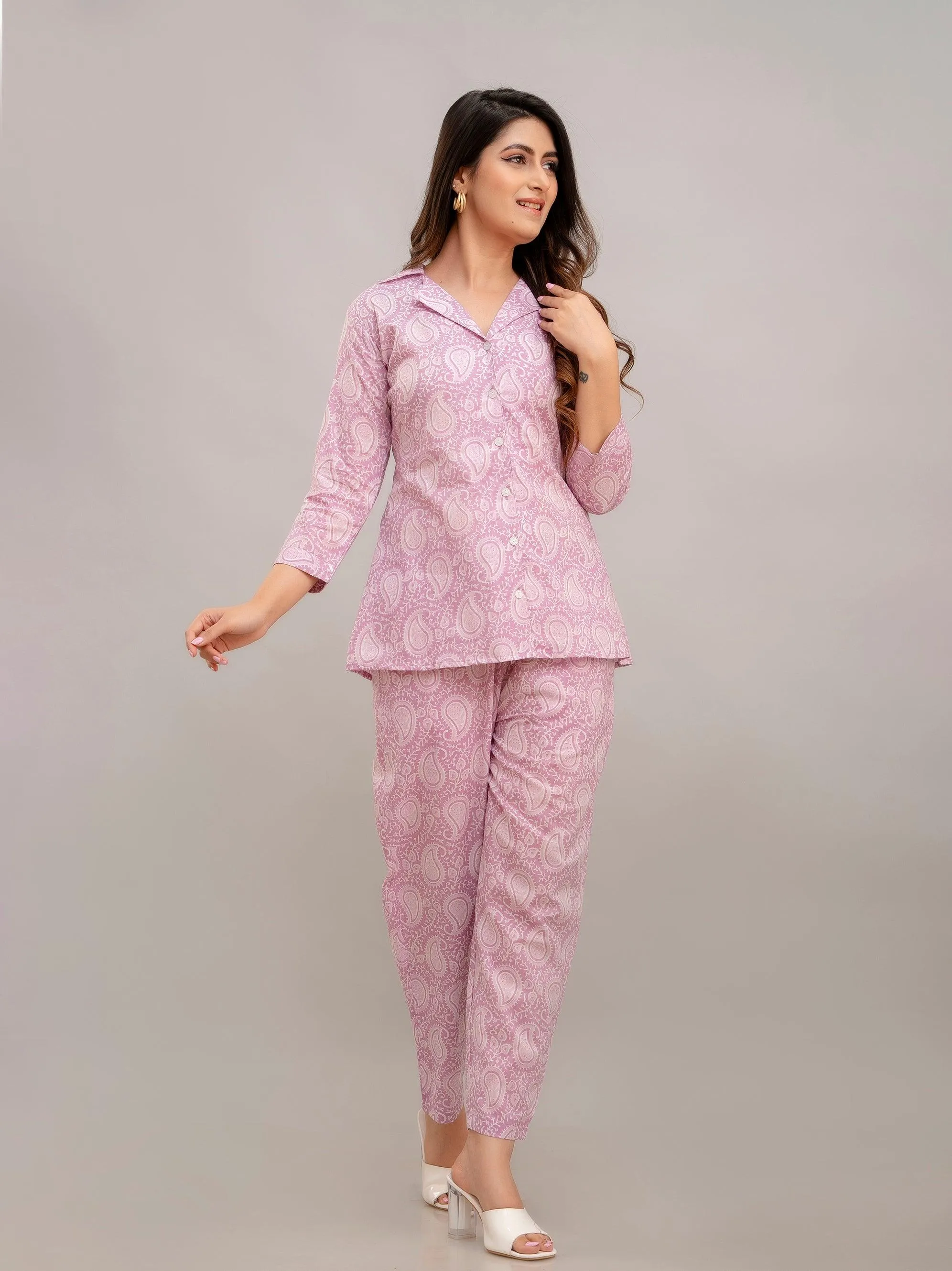 Women Light Violet Printed Co-ord Set