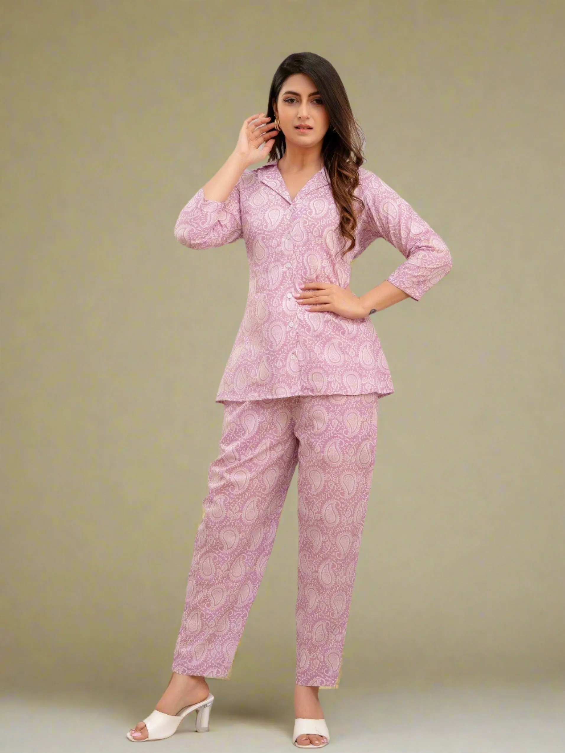 Women Light Violet Printed Co-ord Set