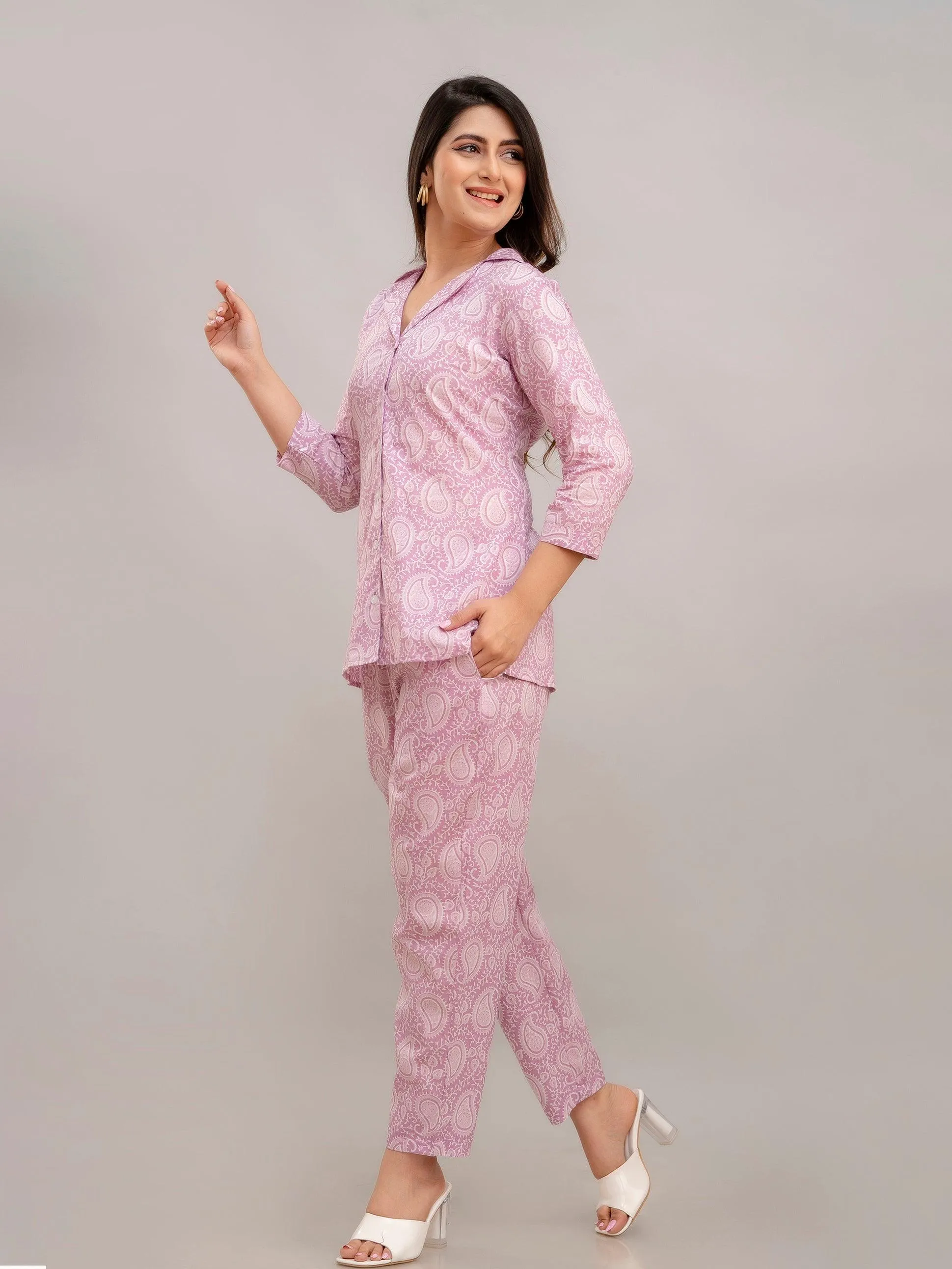 Women Light Violet Printed Co-ord Set