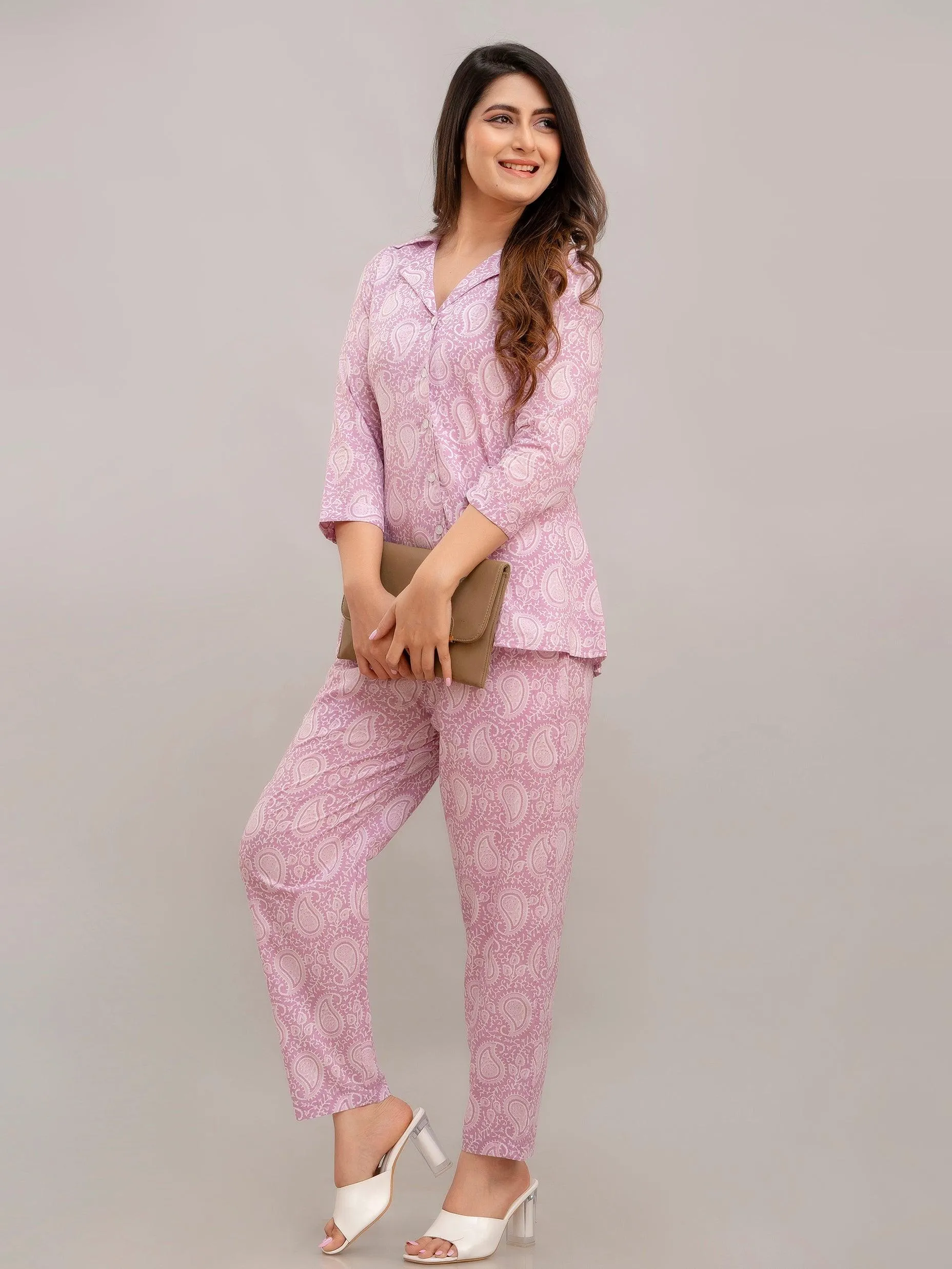 Women Light Violet Printed Co-ord Set