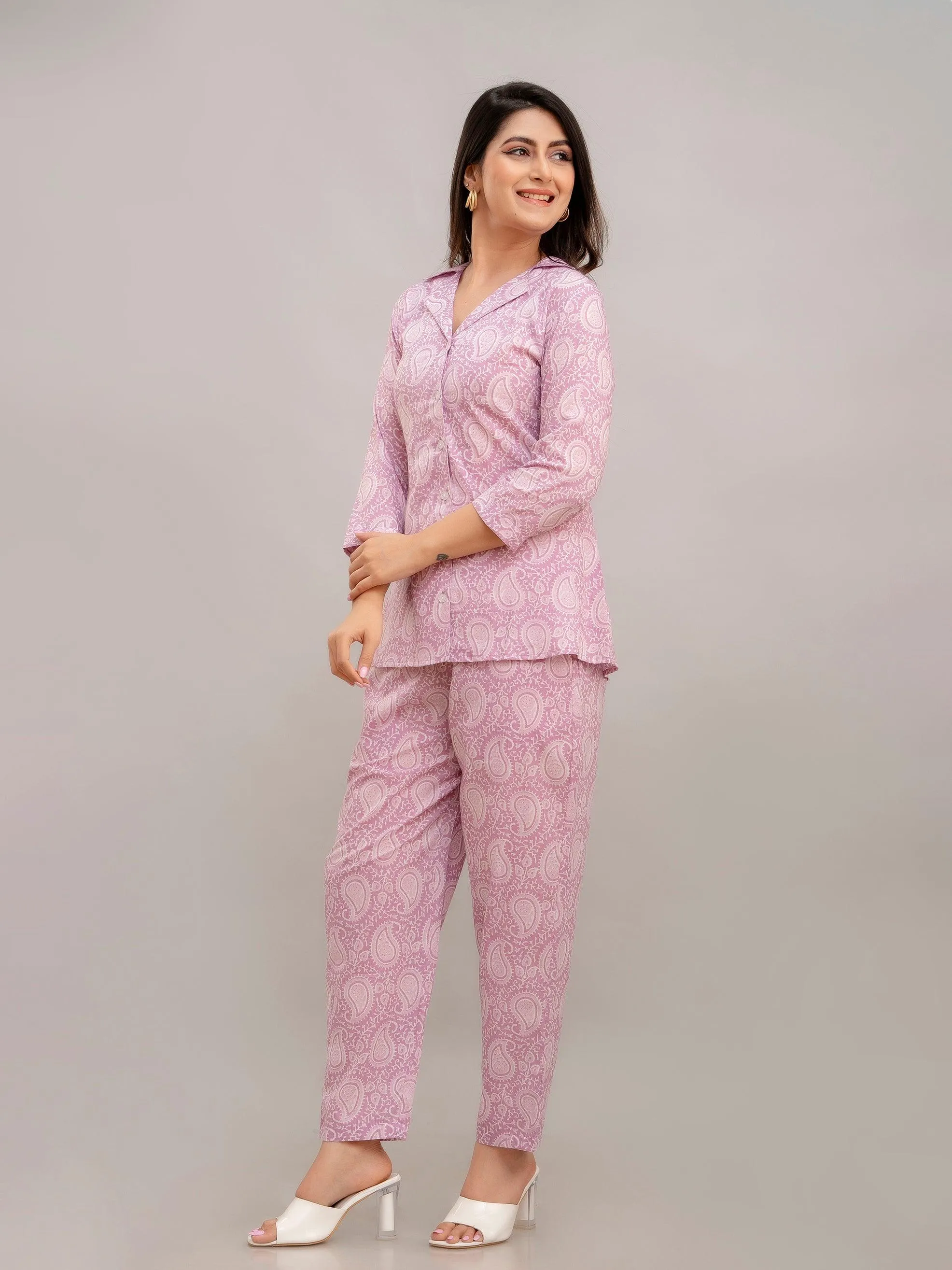 Women Light Violet Printed Co-ord Set