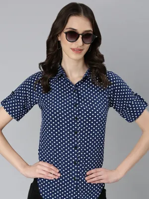 Women Navy Blue Polka Dots Shirt