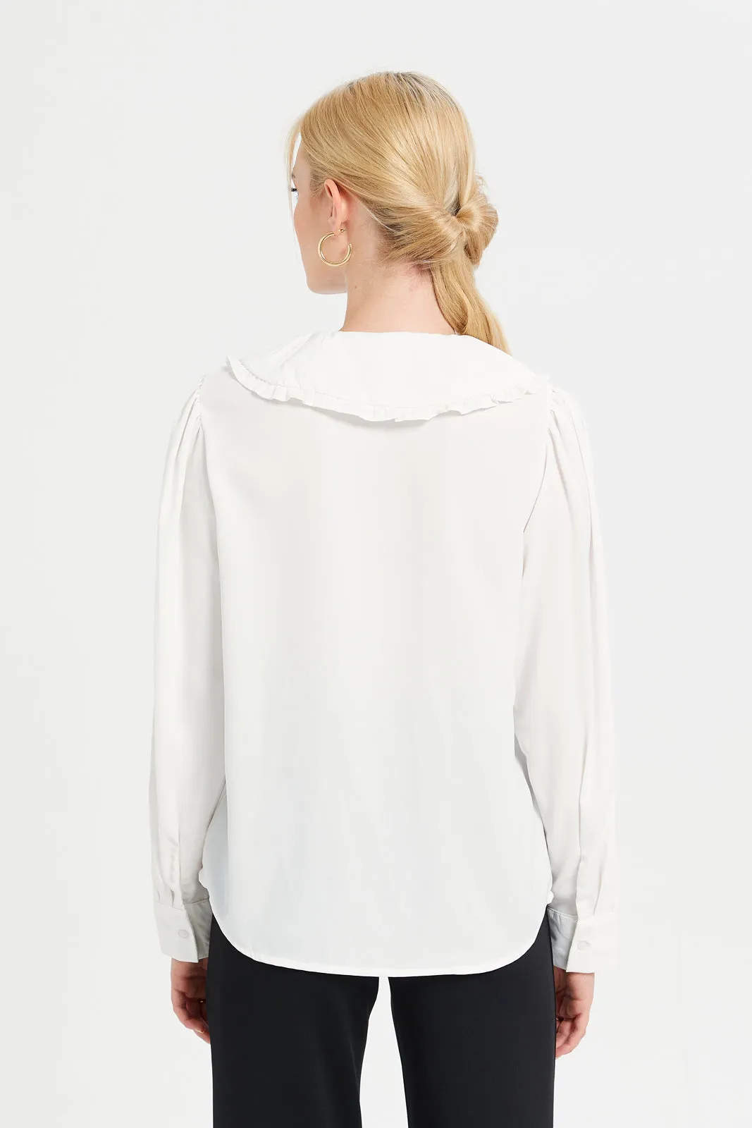Women White Front Blouse With Detailing Collar