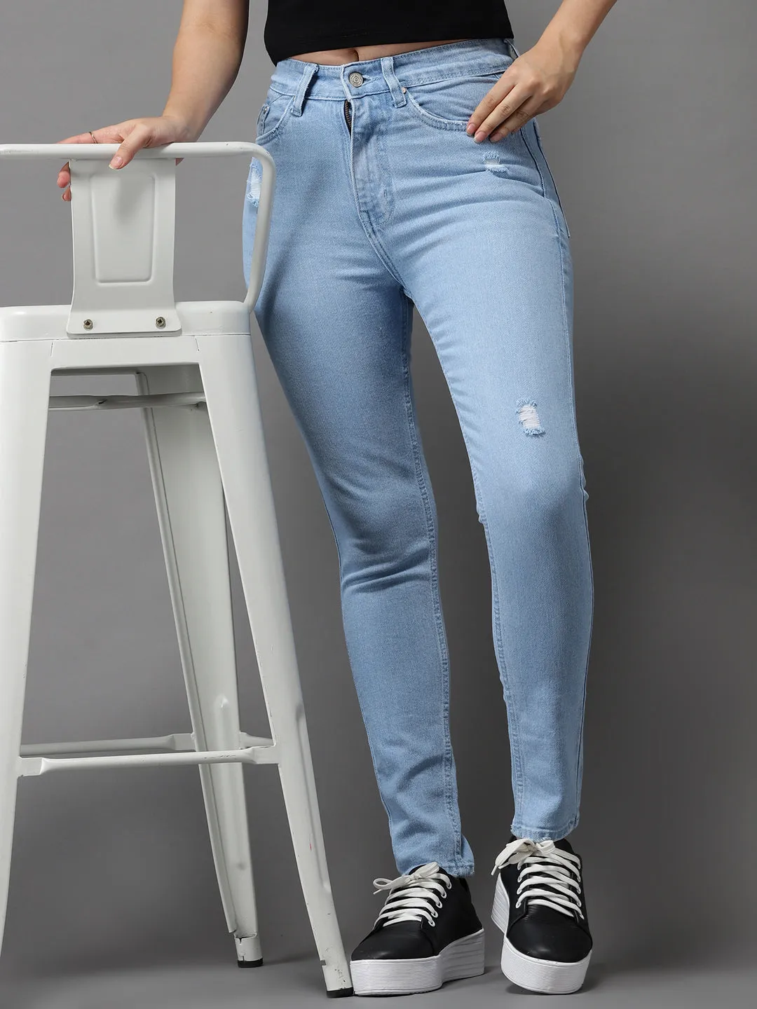 Women's Blue Solid Skinny Fit Denim Jeans