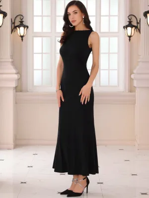 Women's Boat Neck Dresses Sleeveless Elegant Cocktail Maxi Dress