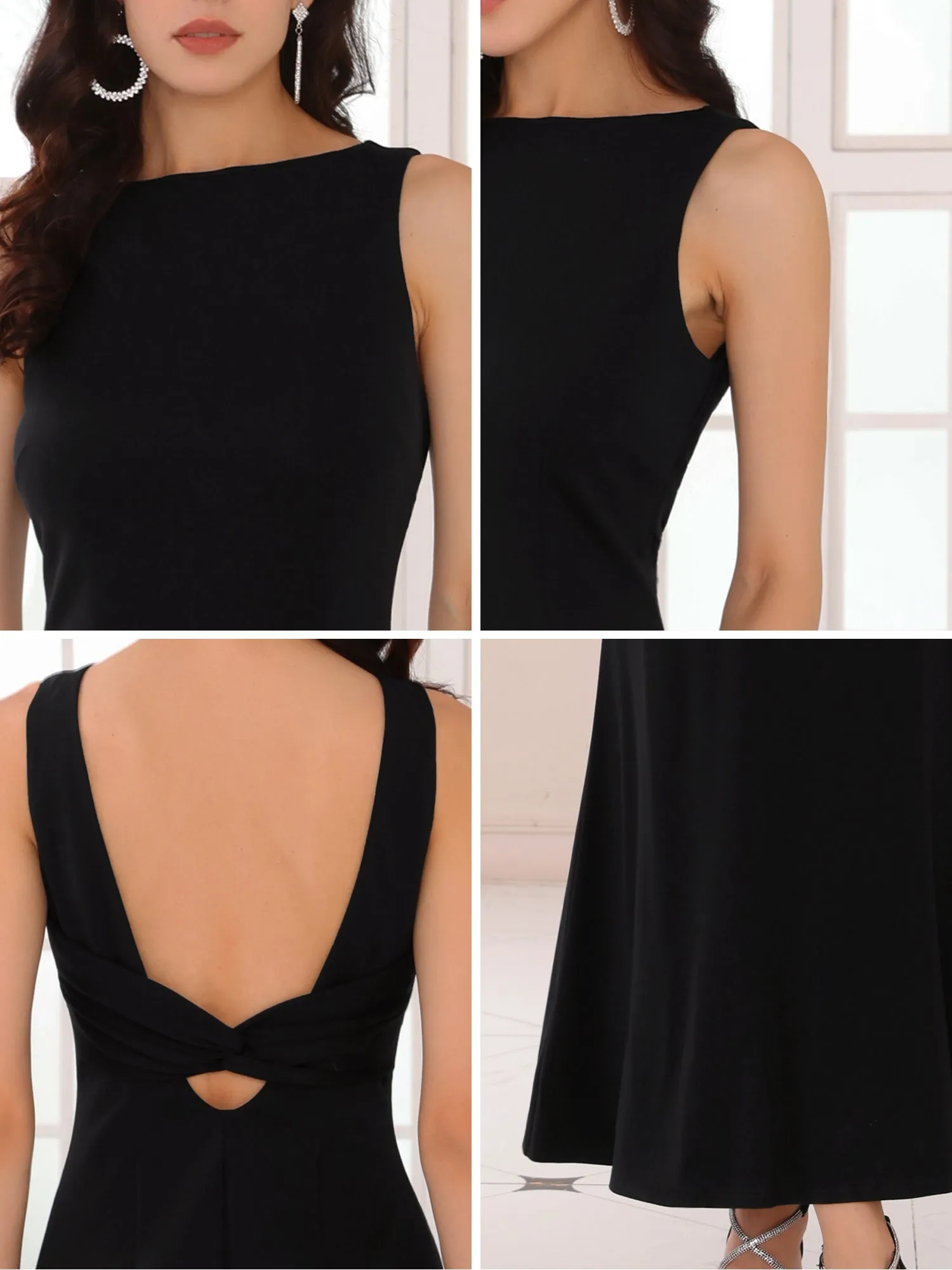 Women's Boat Neck Dresses Sleeveless Elegant Cocktail Maxi Dress