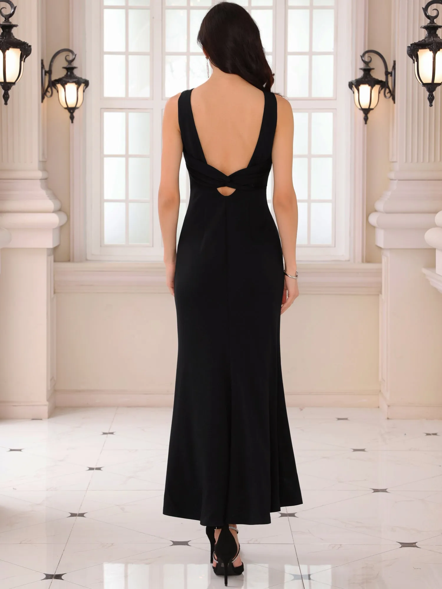 Women's Boat Neck Dresses Sleeveless Elegant Cocktail Maxi Dress