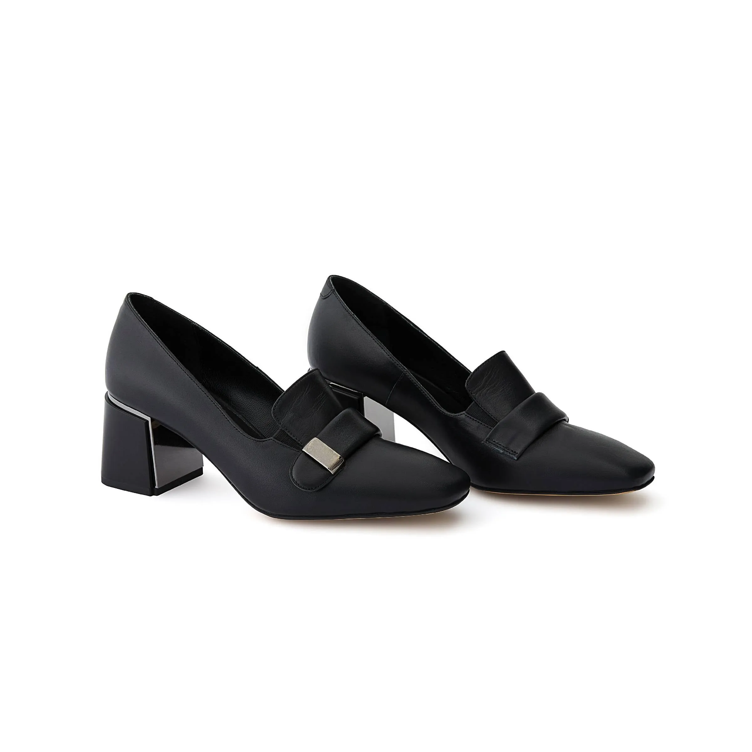 Women's Calf Leather Handmade Block Heels W1010