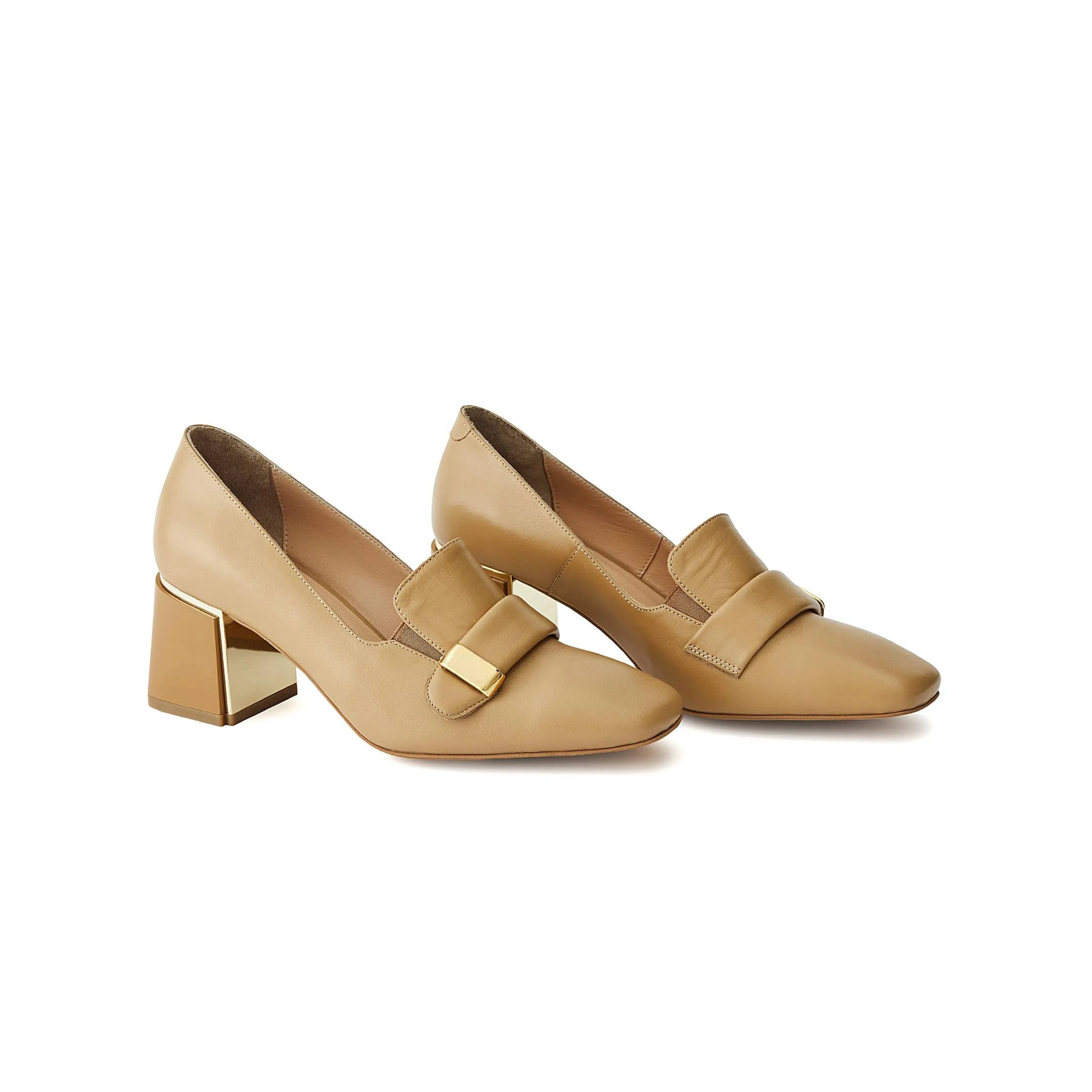Women's Calf Leather Handmade Block Heels W1010