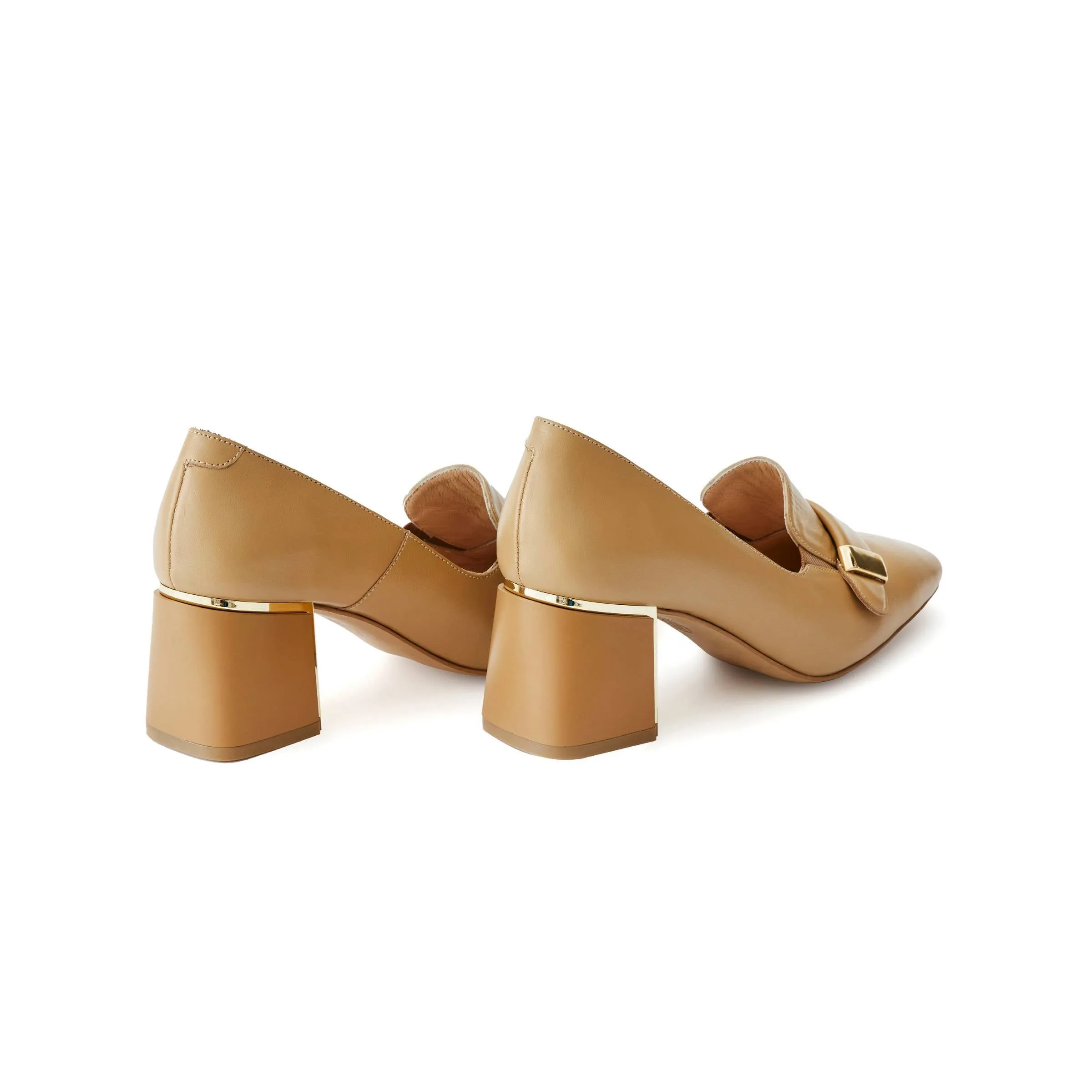 Women's Calf Leather Handmade Block Heels W1010