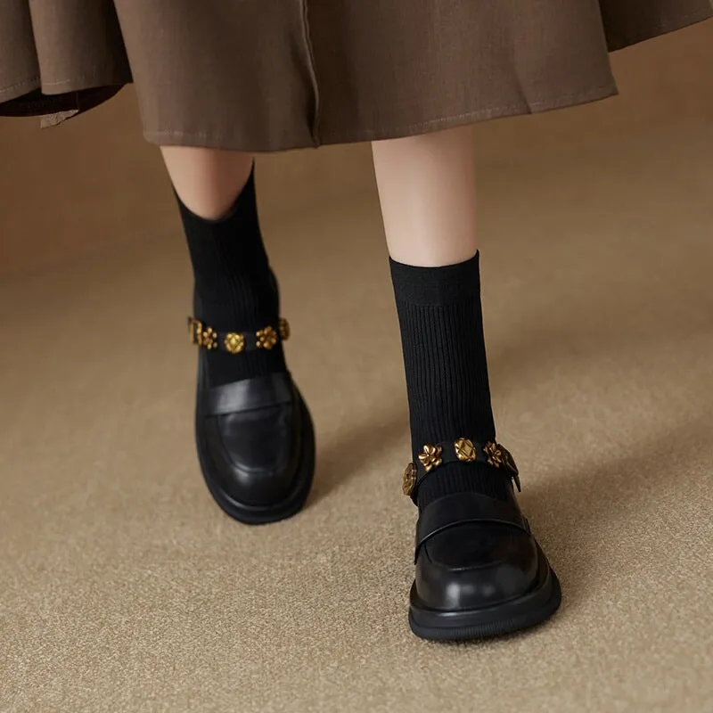 Women's Chunky Platform Round-Toe Ankle Boots – Stretch Sock Loafers With Block Heels