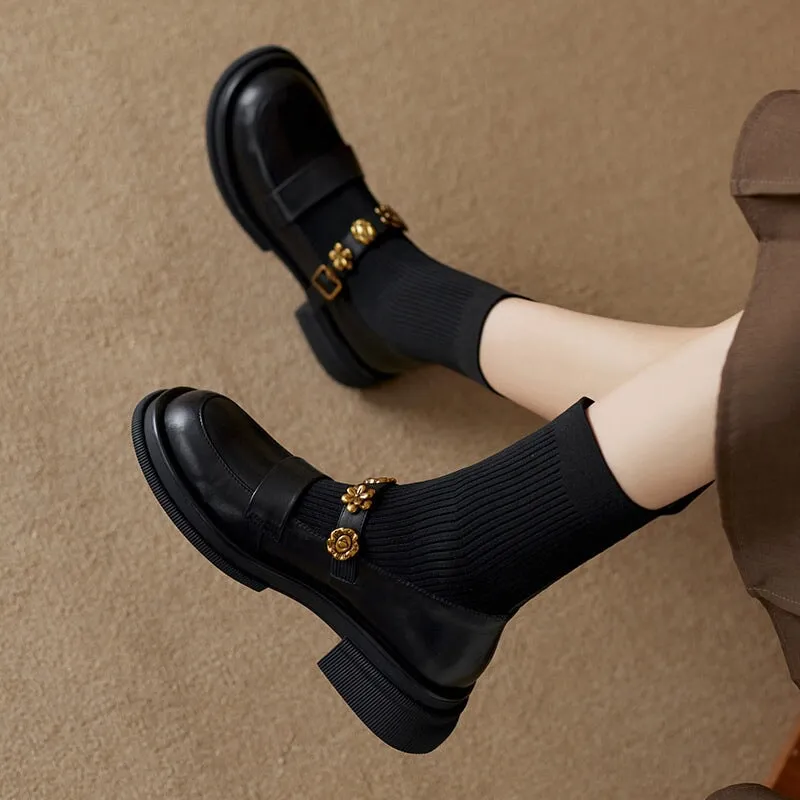 Women's Chunky Platform Round-Toe Ankle Boots – Stretch Sock Loafers With Block Heels