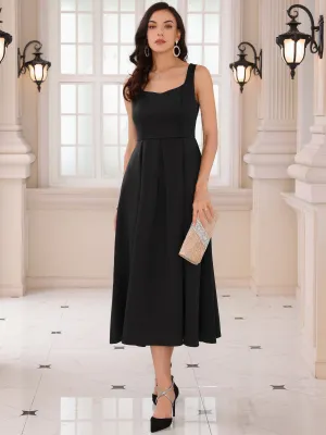Women's Cocktail Sleeveless Square Neck A-Line Pleated 50s Vintage Maxi Dress