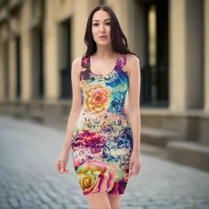 Women’s Colorful Flowers Bodycon Dress, lioness-love