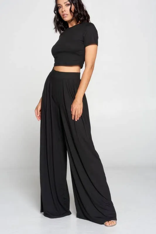 Women's Faith Apparel Crop Top & Wide Leg Palazzo Pants Set in Black