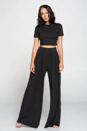 Women's Faith Apparel Crop Top & Wide Leg Palazzo Pants Set in Black