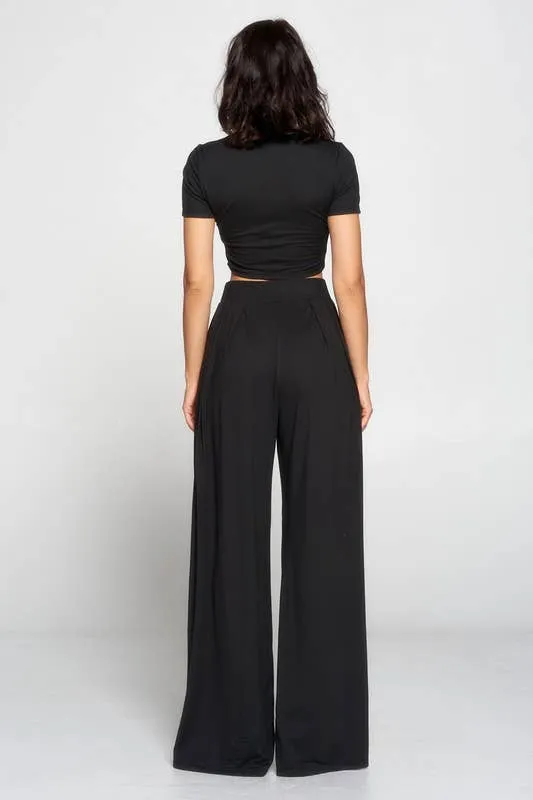 Women's Faith Apparel Crop Top & Wide Leg Palazzo Pants Set in Black
