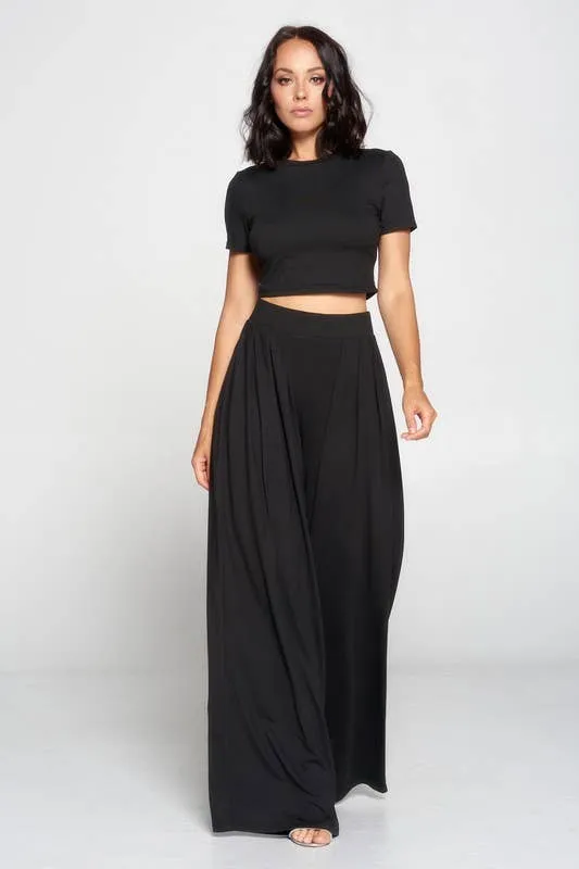 Women's Faith Apparel Crop Top & Wide Leg Palazzo Pants Set in Black
