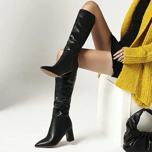 Women's Fashionable Pointed Toe Simple Thick Heel Boots 86643028S