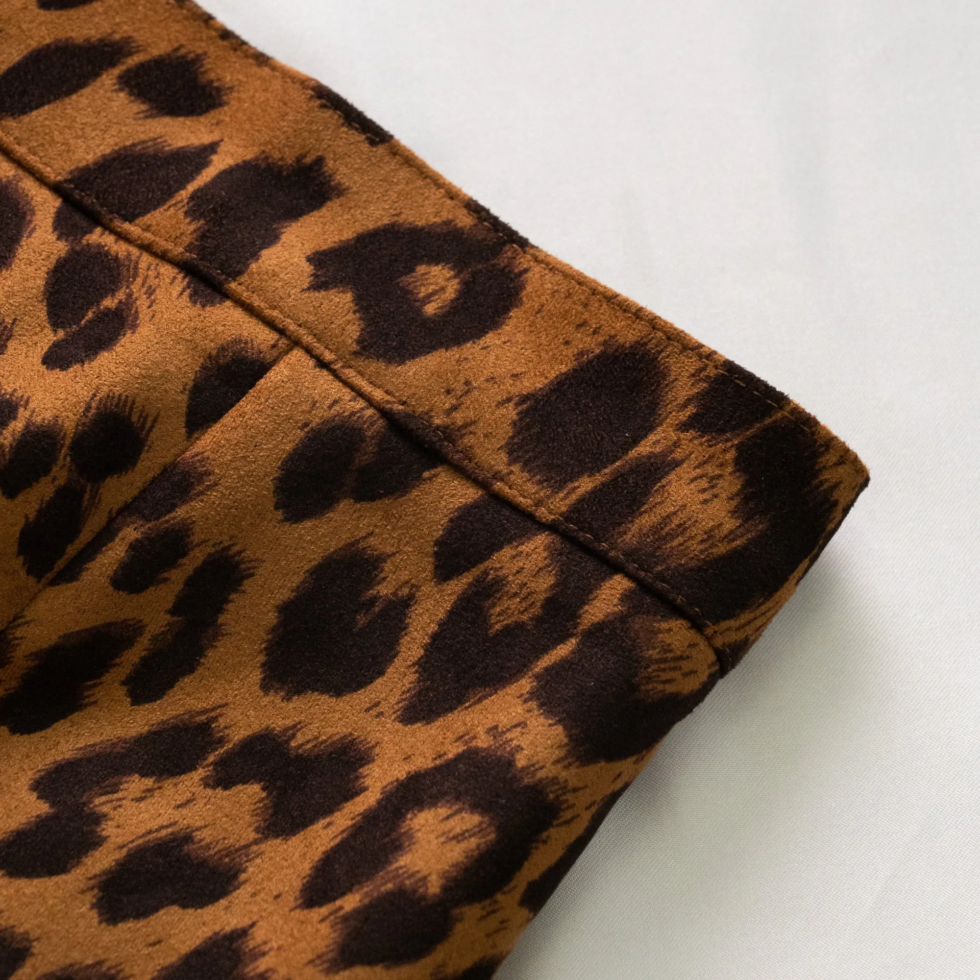 Women's Faux Suede Leopard Print High Waist Zipper Mini A-Line Short Skirt